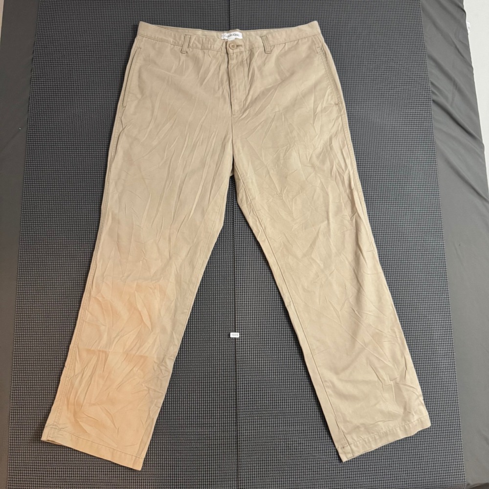 Calvin Klein Mens Khaki Tan Flat Front Cotton Chino Pants 36x30 RN 36543